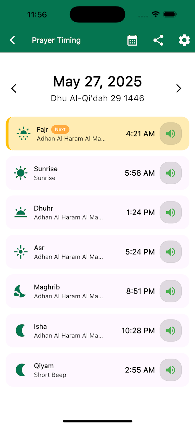 Accurate prayer times with Azan countdown